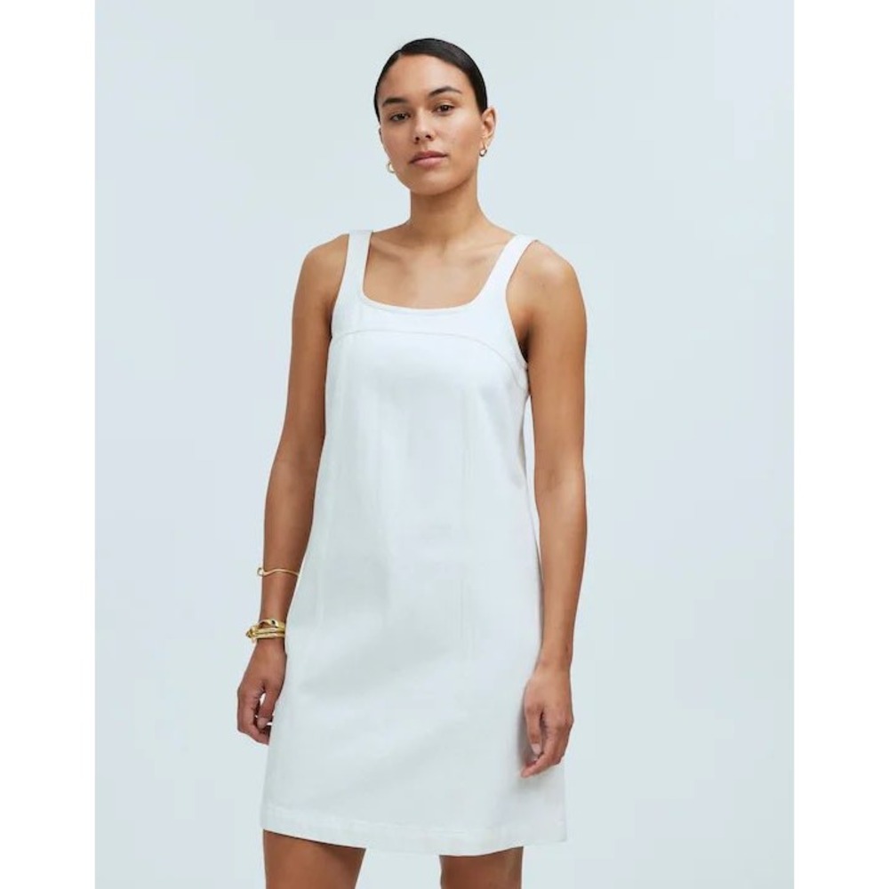 Madewell Denim A-Line Sleeveless Mini Dress Tile White Square Neck Size 12